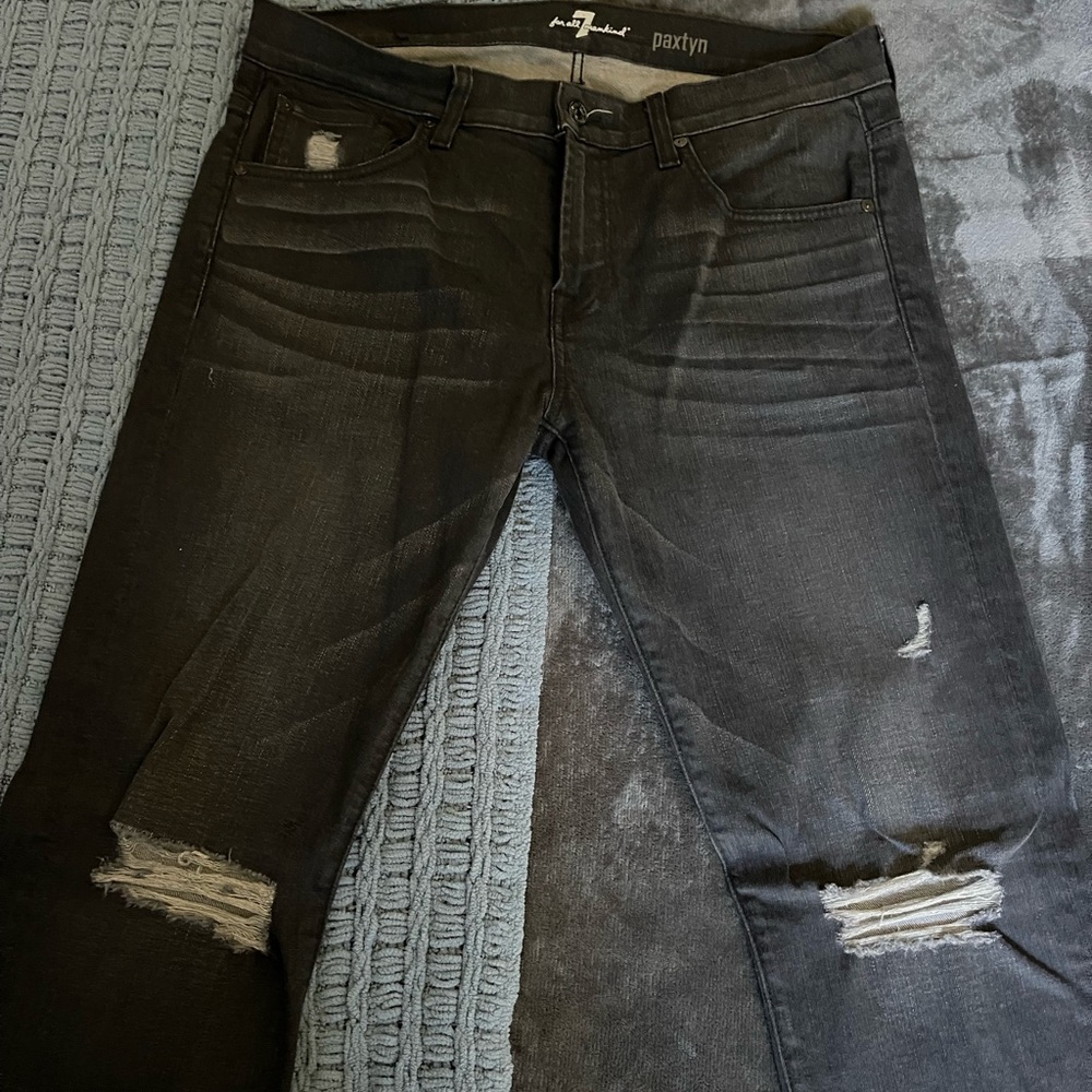 7 For All Mankind Black Distressed Skinny Jeans